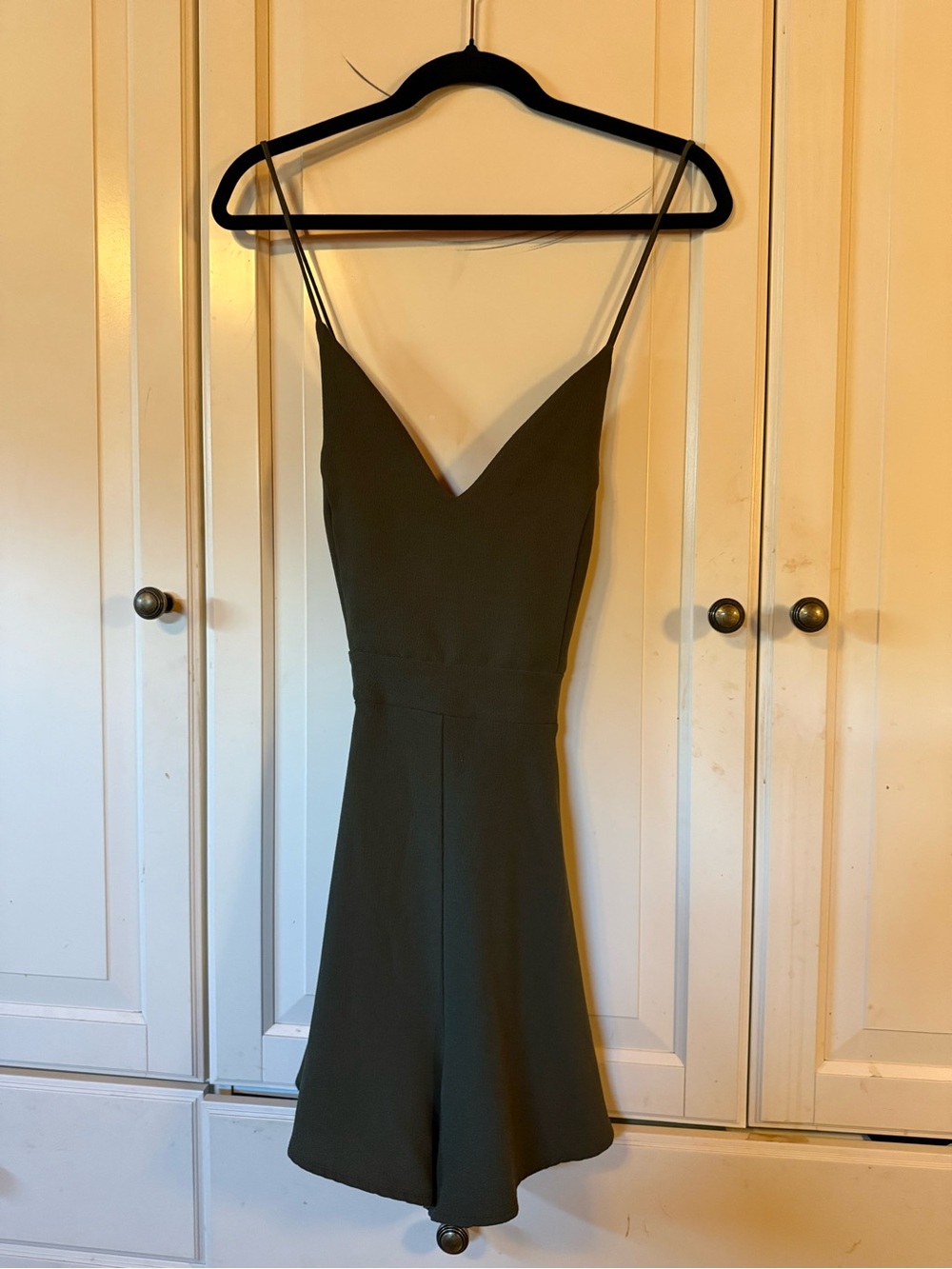 Olive Green Spaghetti Strap Mini Dress